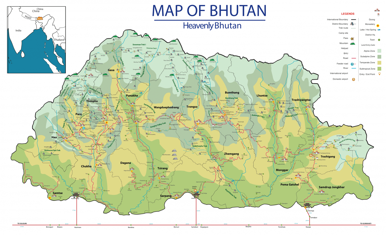 bhutan tourism map