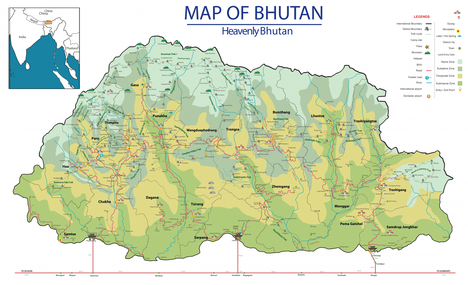 Tourists Map Of Bhutan Map Of Bhutan Bhutan Map HeavenlyBhutan   Map 1 1536x935 